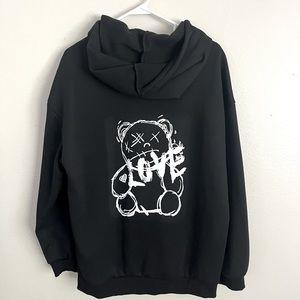 Reflective Cartoon And Letter Graphic Kangaroo Pocket Drawstring Hoodie